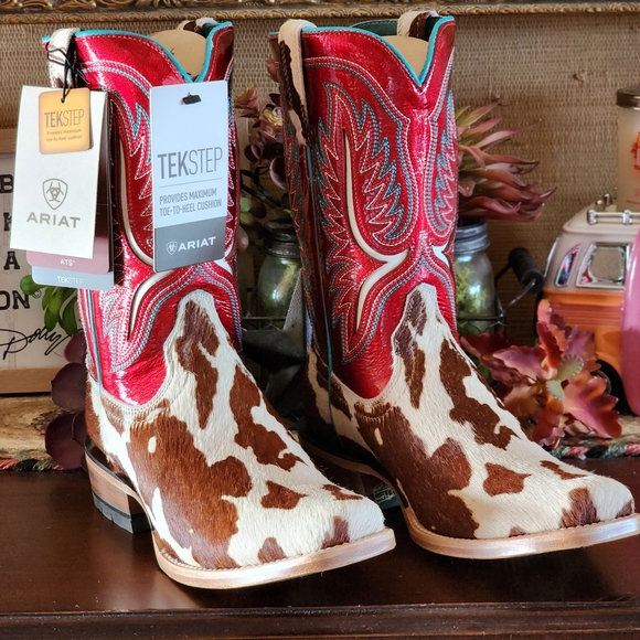 ARIAT Futurity Colt Western Cowboy Boots - Square Toe 7.5B Animal Print Cow Hide - Picture 6 of 14